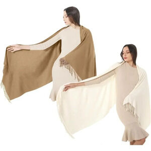 Womens Wraps Warm Large Soft Silky Scarf Pashmina Shawls Pack of 2 (Camel Cream)